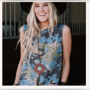 blue and green camo tank top